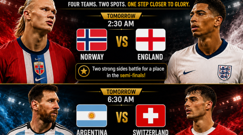 Meta Title: FIFA World Cup 2026 Quarter-Finals: Norway vs England, Argentina vs Switzerland Preview Meta Description: The FIFA World Cup 2026 quarter-finals continue with Norway taking on England and Argentina facing Switzerland. Match preview, key players, predictions, team news, and semi-final implications. Focus Keyword: FIFA World Cup 2026 Quarter Finals