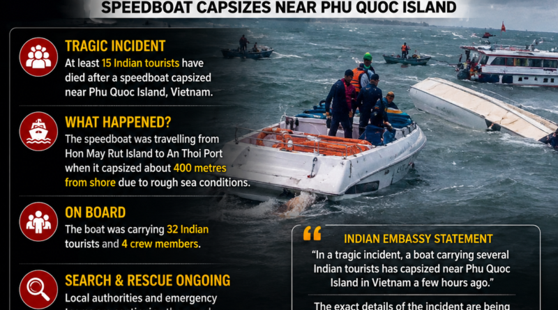 Meta Title: Vietnam Boat Tragedy: 15 Indian Tourists Dead After Speedboat Capsizes Near Phu Quoc Meta Description: At least 15 Indian tourists lost their lives after a speedboat capsized near Vietnam's Phu Quoc Island. Read the latest updates on the rescue operation, victims, official response, and safety concerns. Focus Keyword: Vietnam Boat Tragedy
