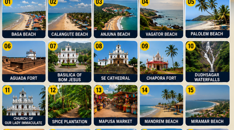 Top Tourist Places in Goa, Best Places to Visit in Goa, Goa Tourist Attractions, Goa Beaches, North Goa Tourist Places, South Goa Tourist Places, Goa Travel Guide, Goa Itinerary, Goa Waterfalls, Goa Forts, Goa Churches, Hidden Places in Goa, Goa Vacation Guide, Goa Trip 2026