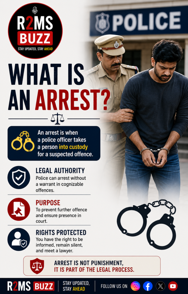 Arrest Procedure in India
Rights of Arrested Persons
Police Arrest Rules Explained
Arrest Memo Guide
Bail After Arrest in India
Criminal Justice Process India