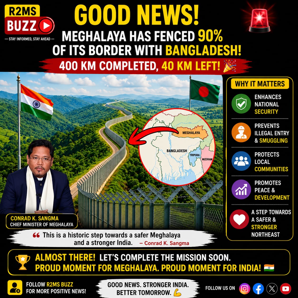 Meghalaya Completes 90% Border Fencing With Bangladesh: A Major Step Towards Security and Development Meghalaya Completes 90% Border Fencing With Bangladesh: A Major Step Towards Security and Development