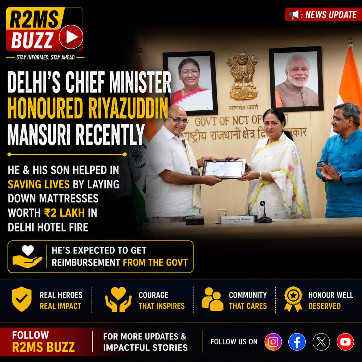 Delhi Chief Minister Honours Riyazuddin Mansuri: A Story of Courage, Humanity and Real-Life Heroism Delhi Chief Minister Honours Riyazuddin Mansuri: A Story of Courage, Humanity and Real-Life Heroism