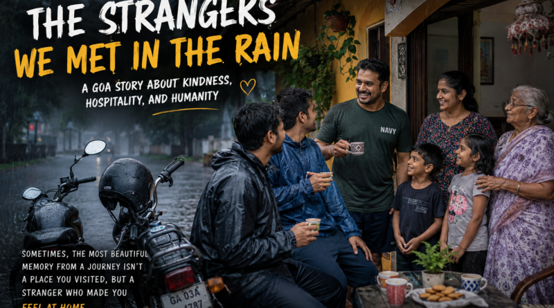 travelers meeting a kind family during heavy rain in Goa